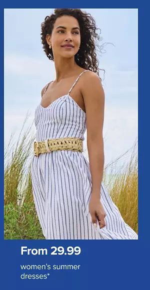 A woman in a striped dress. From 29.99 women's summer dresses.