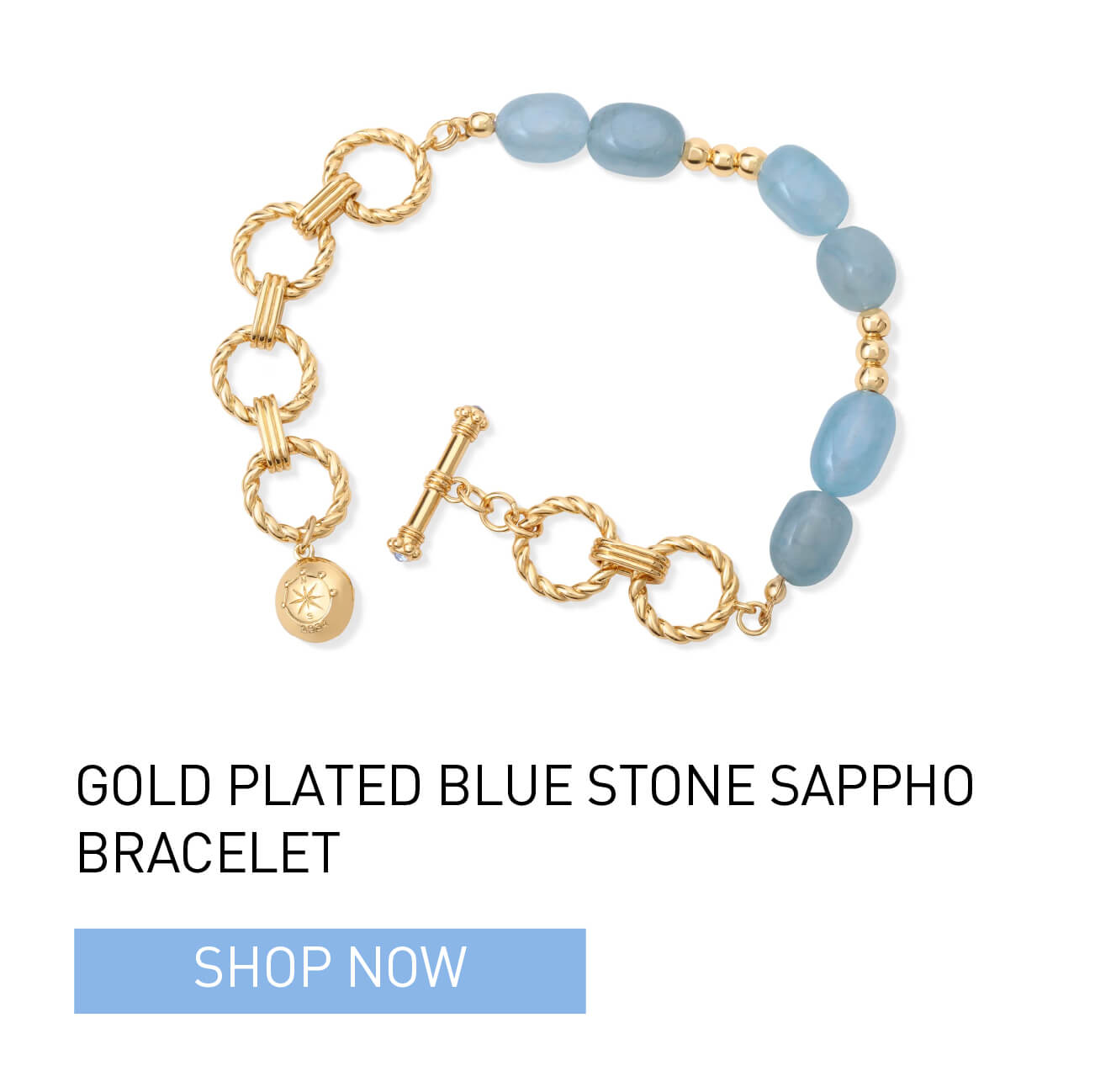 Gold Plated Blue Stone Sappho Bracelet