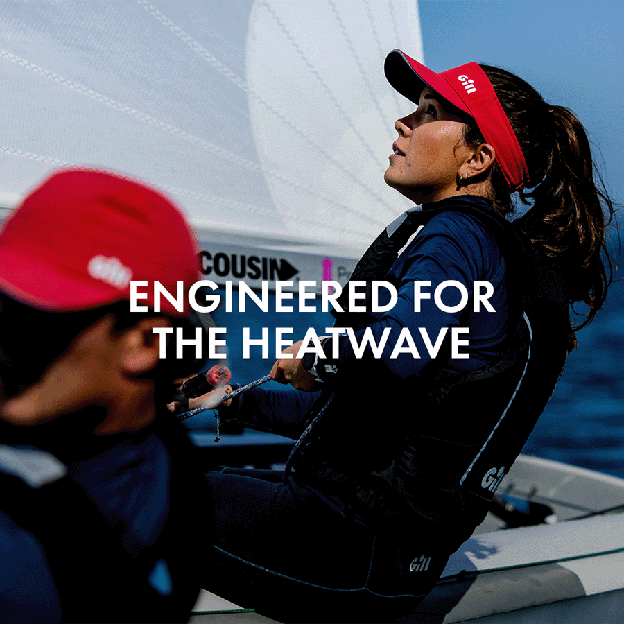 Woman on a boat wearing a Red Visor
