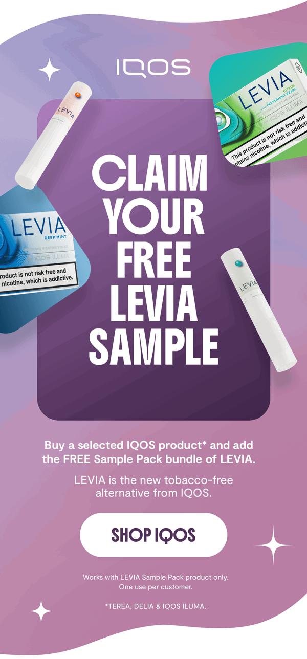 Claim a free LEVIA sample when you purchase any selected IQOS product