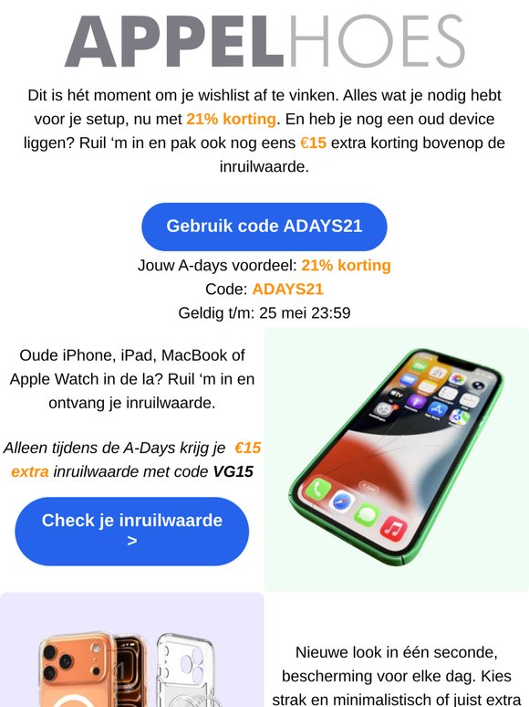 ⚡️ A Days: 21% korting op alles + €15 inruilbonus