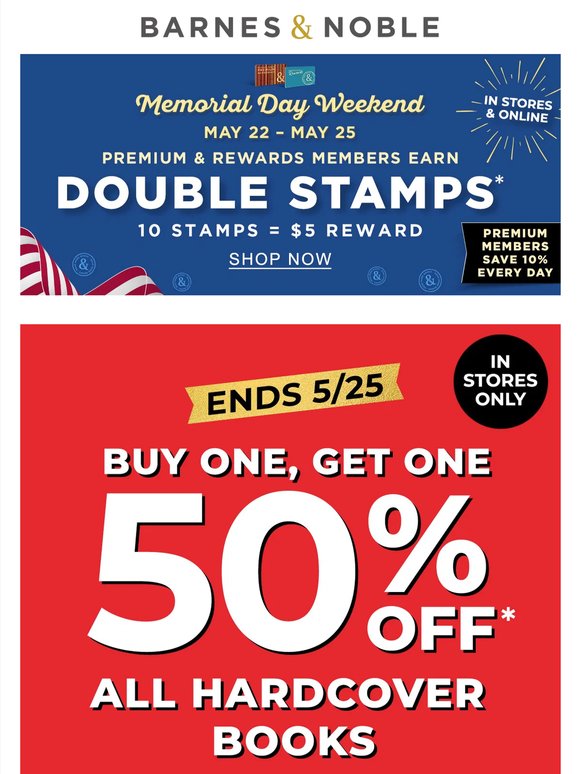 BOGO 50% Off All Hardcovers In Stores, Plus Double Stamps