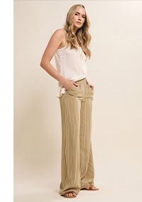 Natural Brown Stripe Wide Leg Trousers