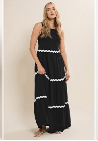 Black Contrast Swirl Tiered Cotton Maxi Dress