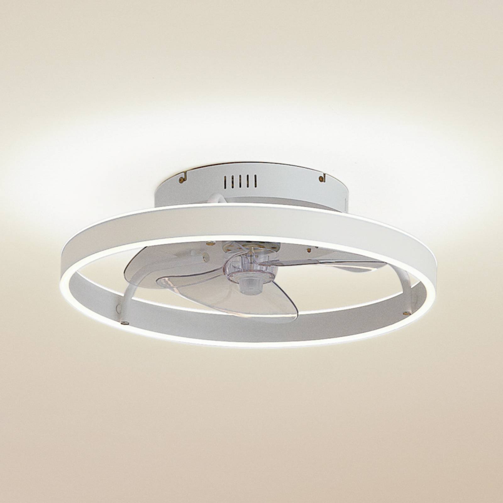 Ventilador de techo LED Lindby Momitu, blanco, aluminio, Ø 50 cm