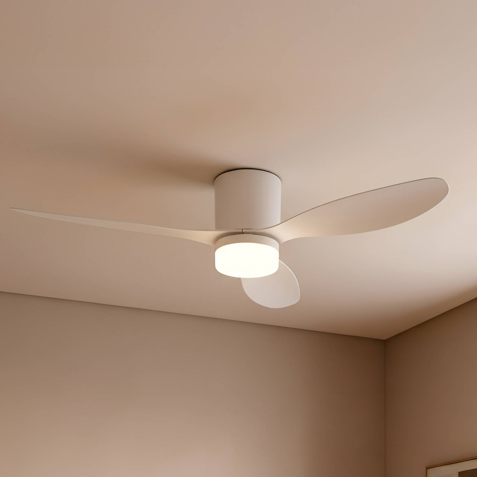 Lucande Ventilador de techo LED Kayu, blanco, CC, silencioso, Ø 132 cm