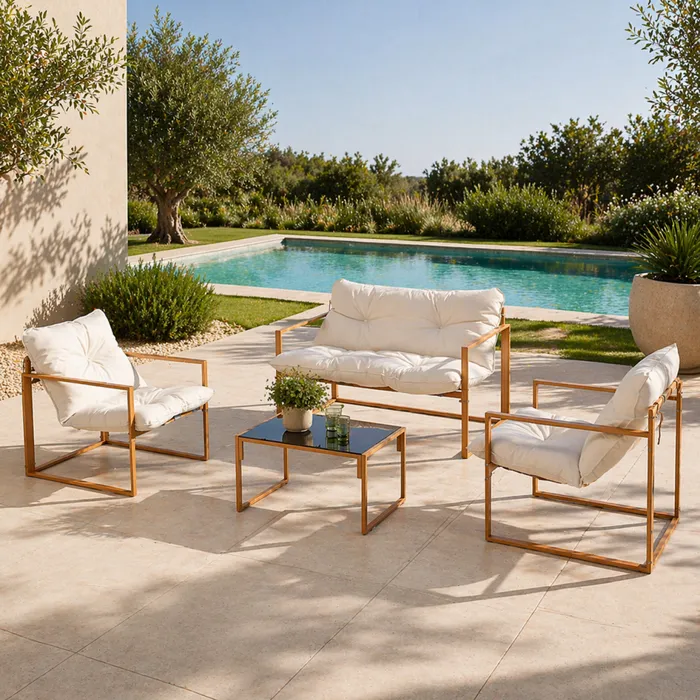 CONCEPT USINE Rabat - Salon De Jardin Bas 4 Places Effet Bois