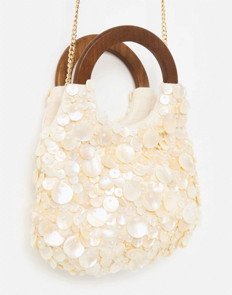Danni Cream Beaded Shell Clutch Bag