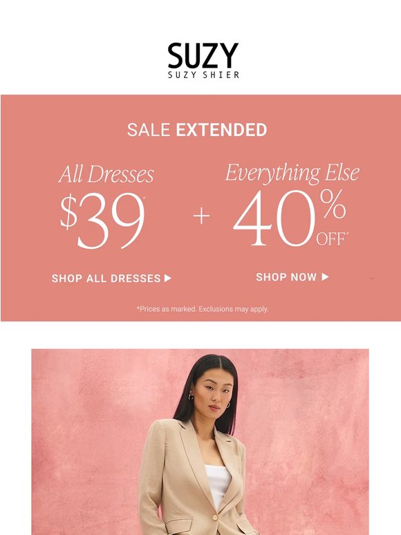 EXTENDED: $39 DRESSES + 40% OFF