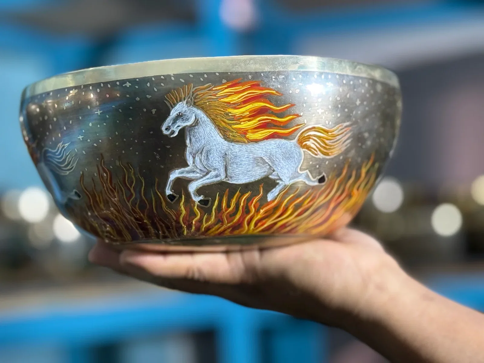 The Fire Horse hand-painted singing bowl