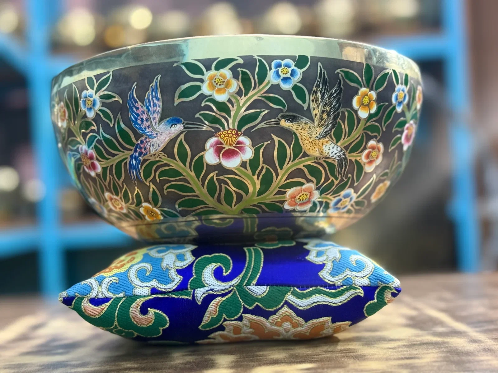 The Hummingbird's Garden hand-painted singing bowl