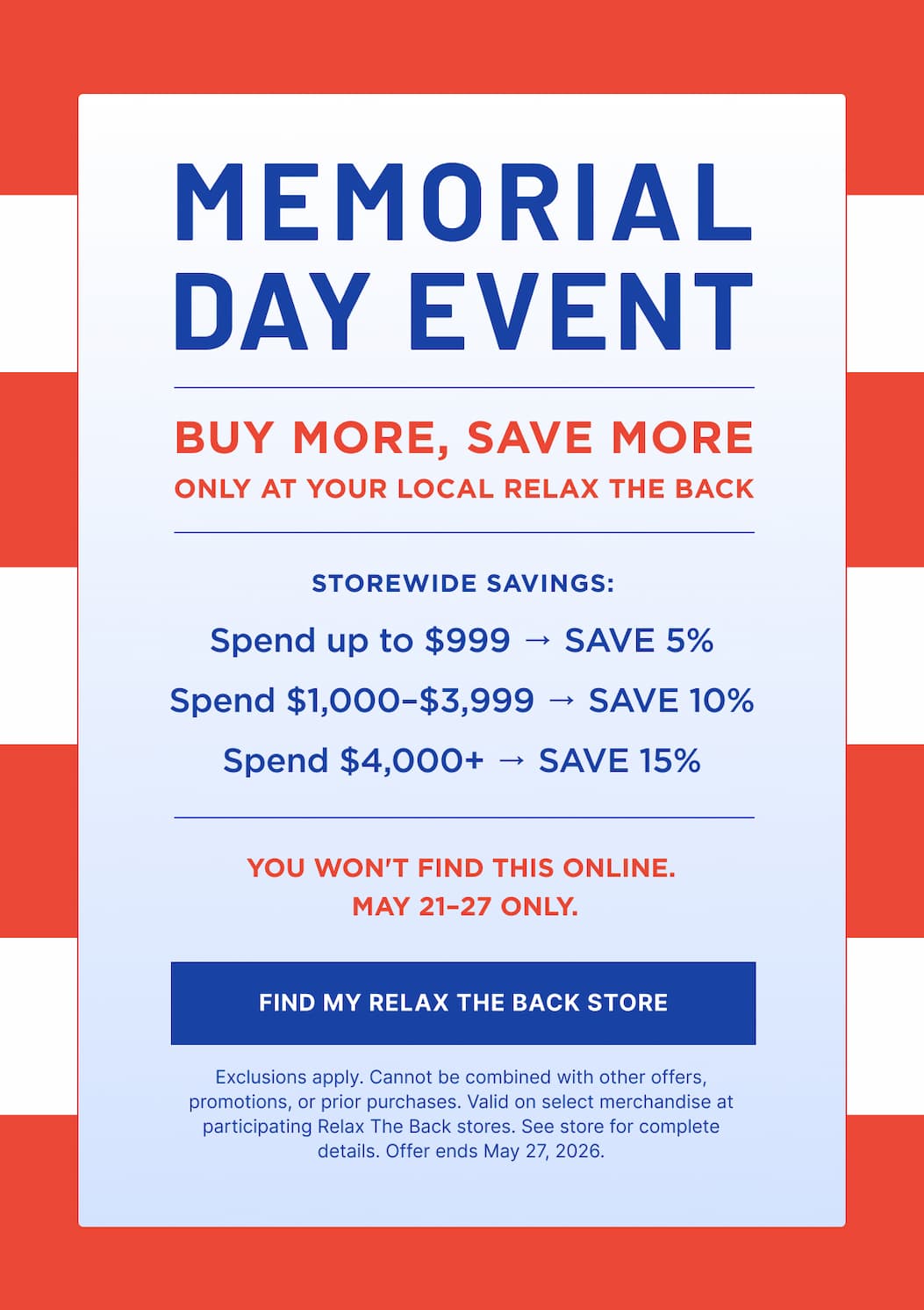 memorial day event and storewide savings
