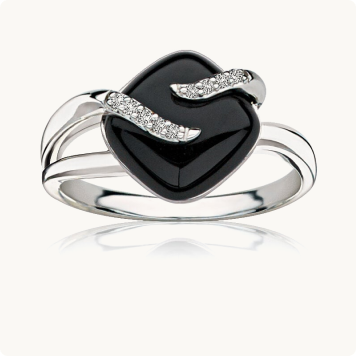Onyx & Diamond Ring in Sterling Silver