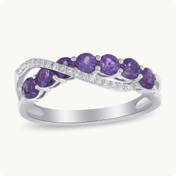 Brilliant-Cut Amethyst Swirl Band in 10k White Gold