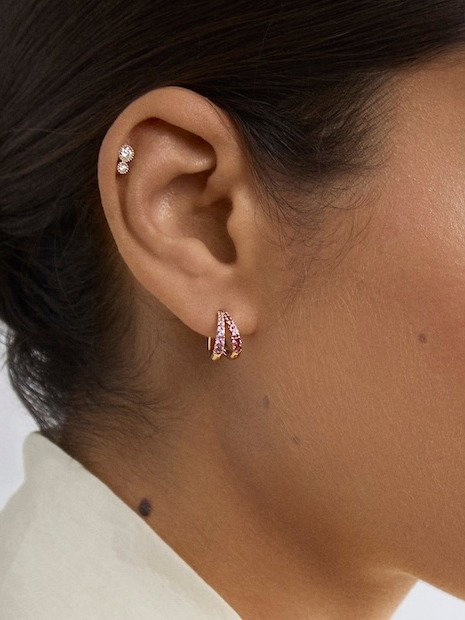 Signature Duo Rubellite & Pink Sapphire Huggie Hoops