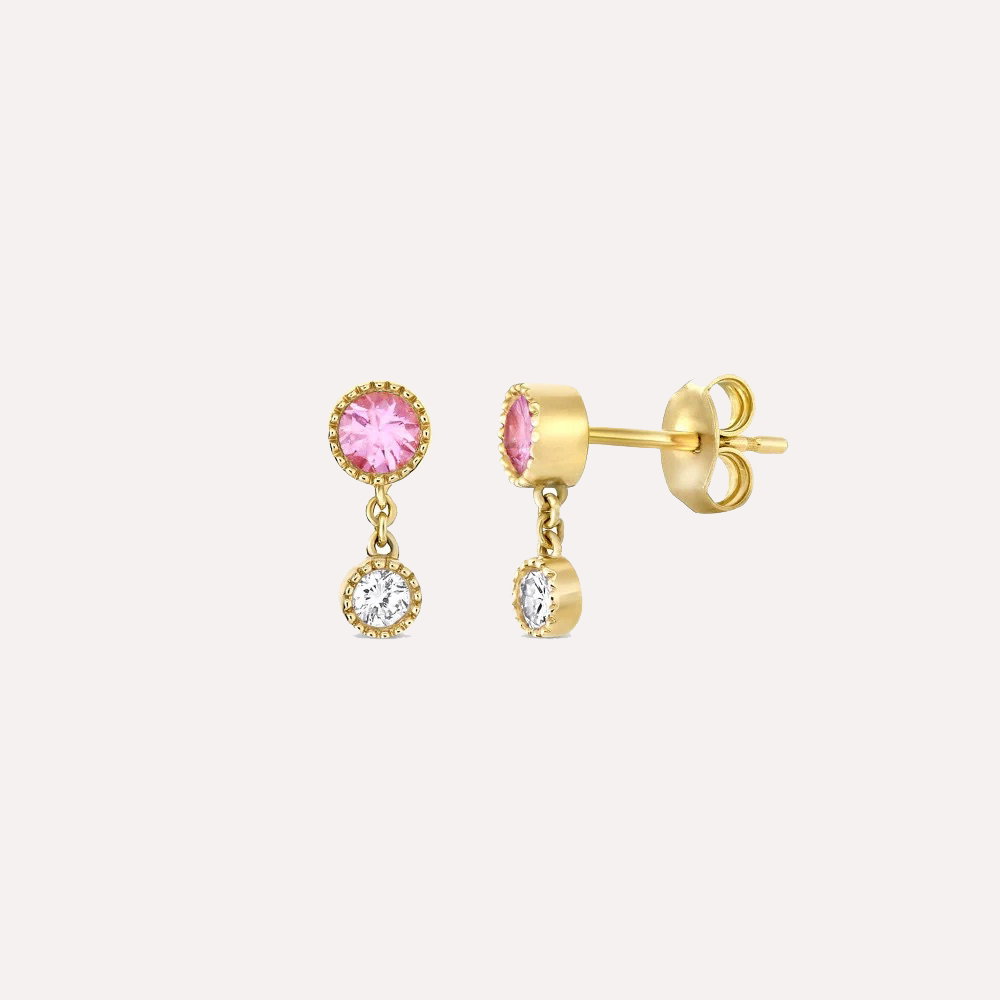 Duo Drop Pink Tourmaline & Lab-Created Stud Earrings