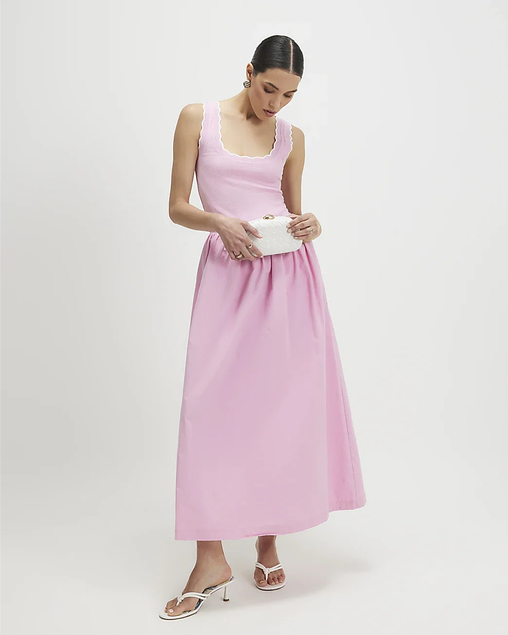Womens Pink Sleeveless Scallop Hybrid Maxi Dress