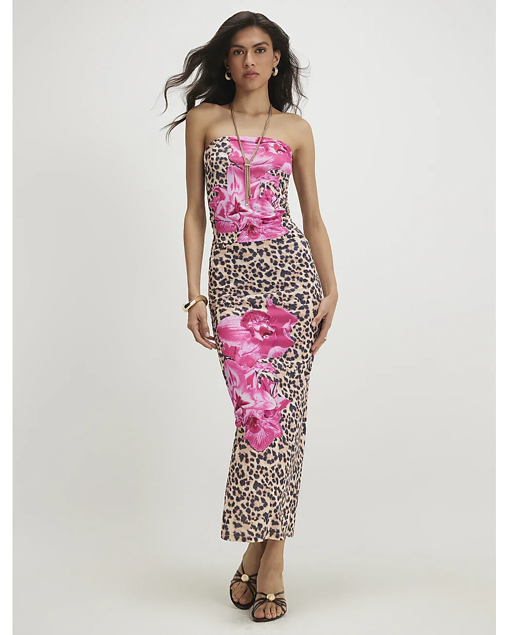 Womens Brown Leopard Floral Bandeau Top