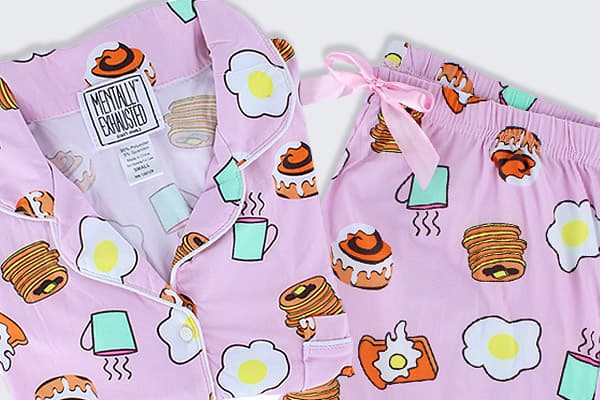 Mentally Exhausted Women's Breakfast Food Notched Collar Pajama Set