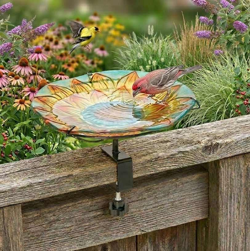 Image of Sunflower Birdbath Or Feeder - Deck Mounted