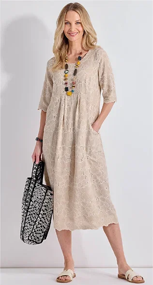 Linen-blend Embroidered Dress