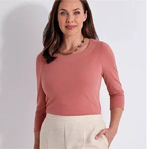 Cotton-rich Scoop Neck Top in Copper Rose