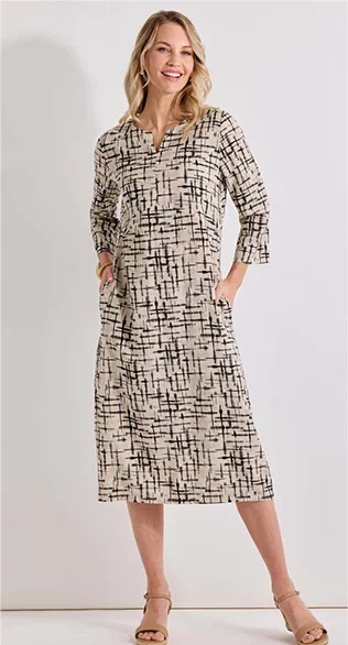 Linen-blend Notch Neck Shift Dress