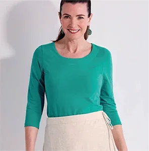 Cotton-rich Scoop Neck Top in Soft Teal