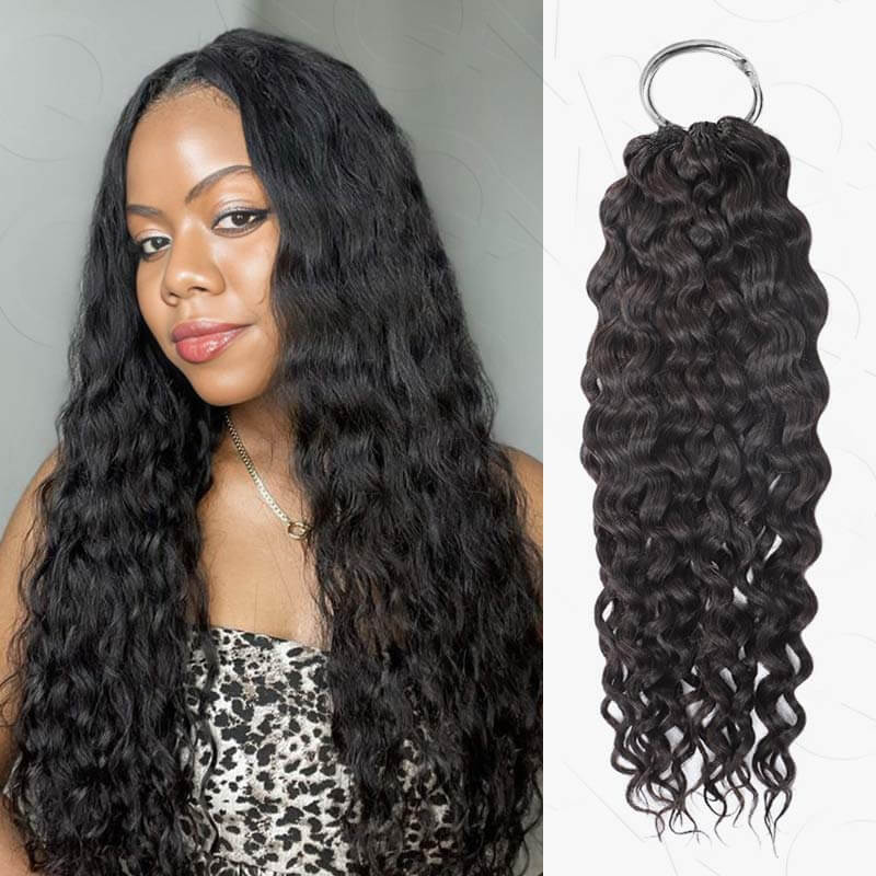 Image of P3G5|Natural Black Water Wave Feather Crochet Hair