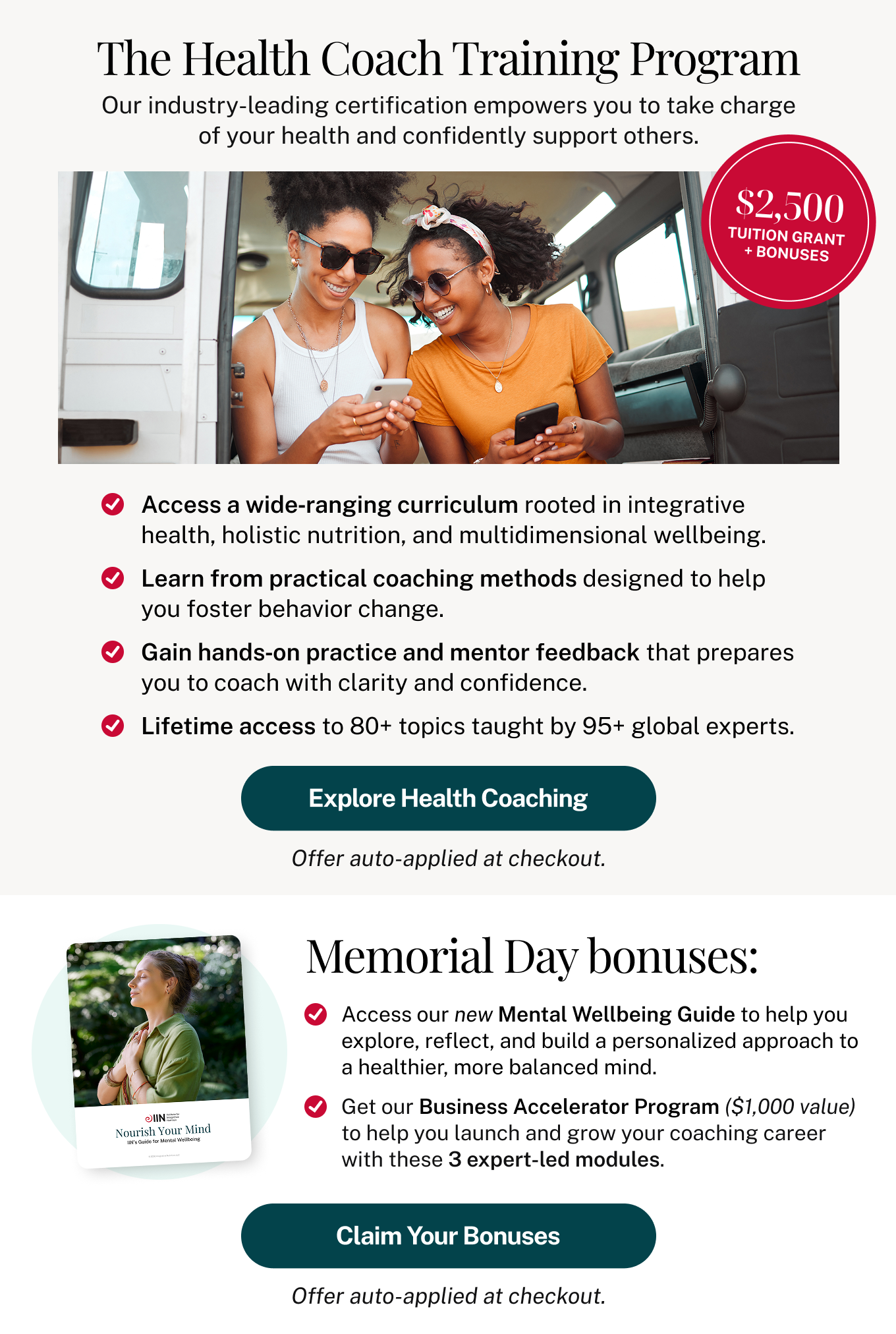 The Health Coach Training Program: $2,500 tuition grant + bonuses