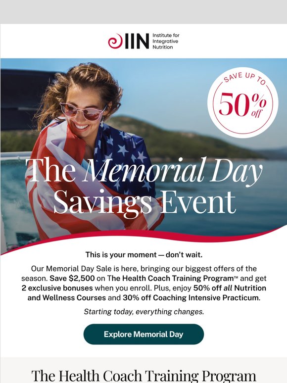 Memorial Day Offer: $2,500 Off Health Coach Training 🇺🇸