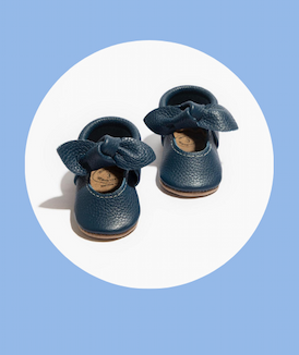 True Navy Knotted Bow Baby Shoe