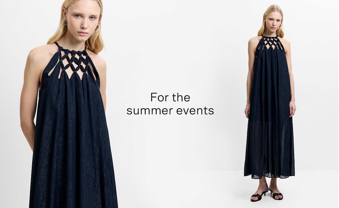 Beth Lurex Navy Trim Halterneck Maxi Dress