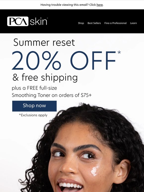 Smooth skin ahead: 20% off, free shipping, & FREE full-size toner.
