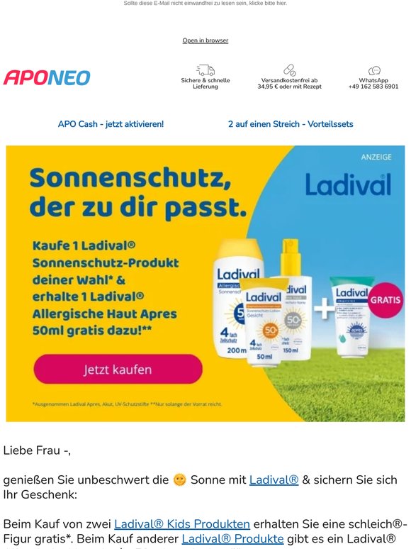 🌞 Exklusiv für Sie: Ladival® mit gratis* allergische Haut Après und gratis Schleich Figur! 🌞