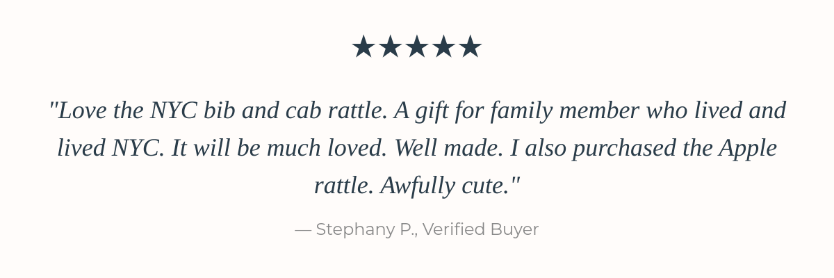 Verified customer review of Taxi Bib and Rattle Set