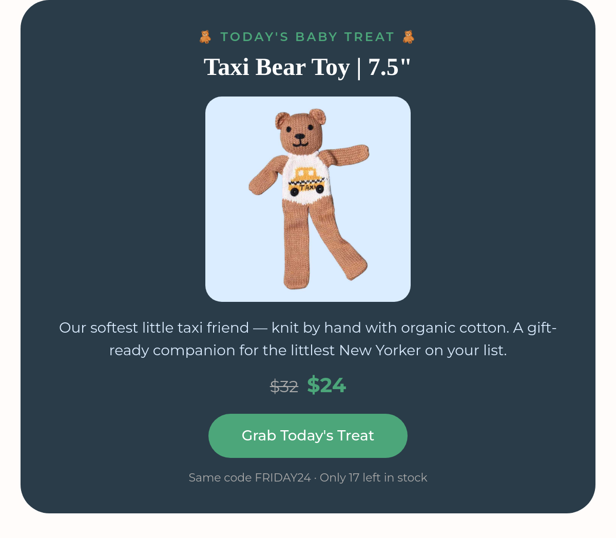 Today's Baby Treat - Taxi Bear Toy 24% off deepest discount