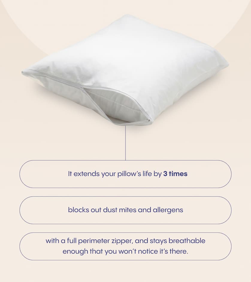 It extends your pillow’s life by 3 times, blocks out dust mites and allergens with a full perimeter zipper, and stays breathable enough that you won’t notice it’s there. 