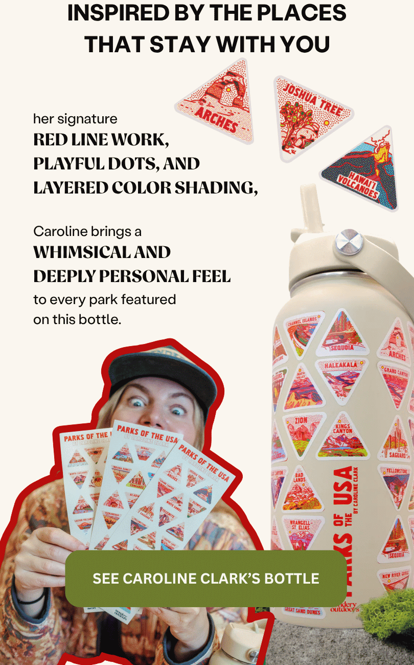 red line work, playful dots, and layered color shading,