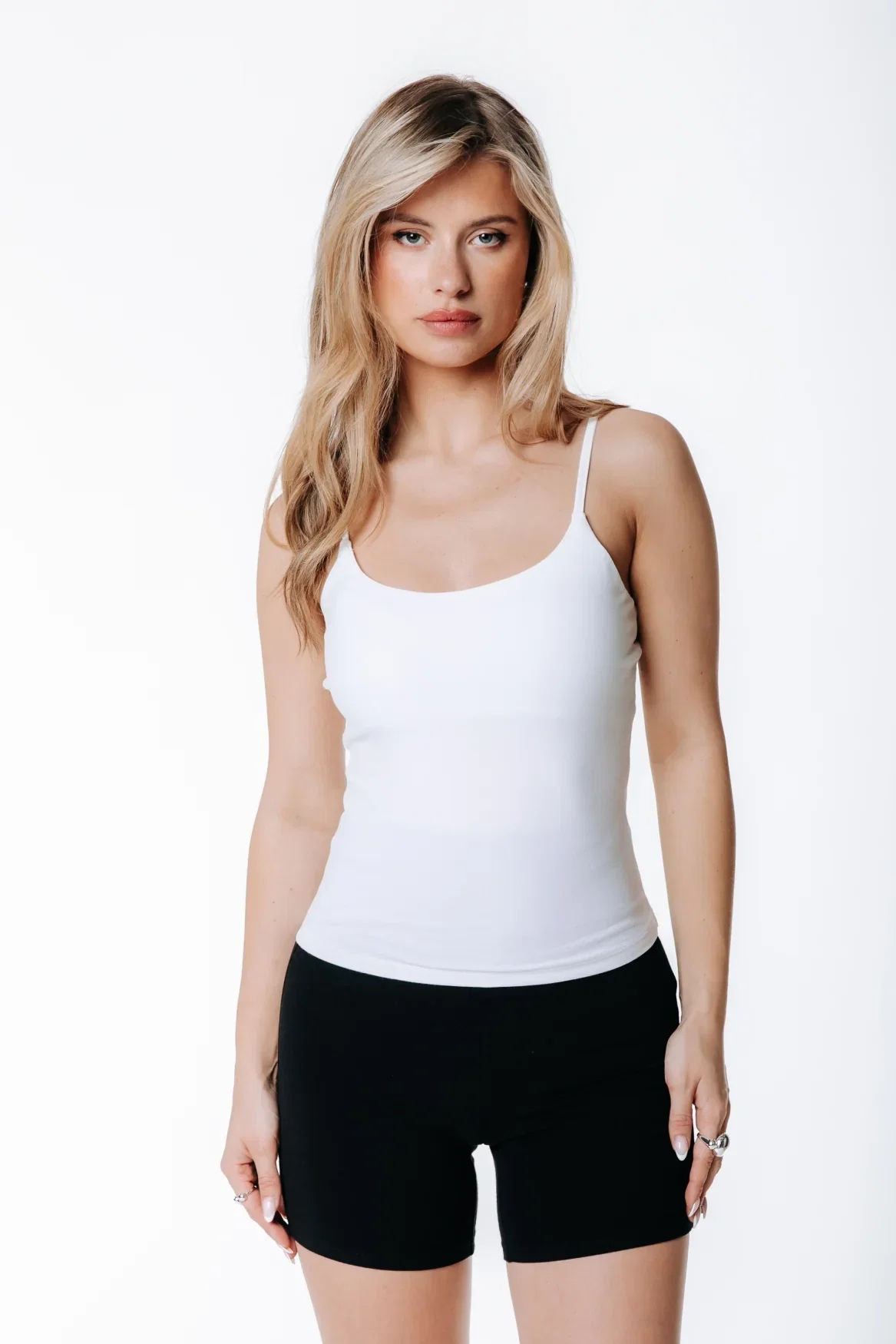 Image of Fitted Strap Top | Optic white