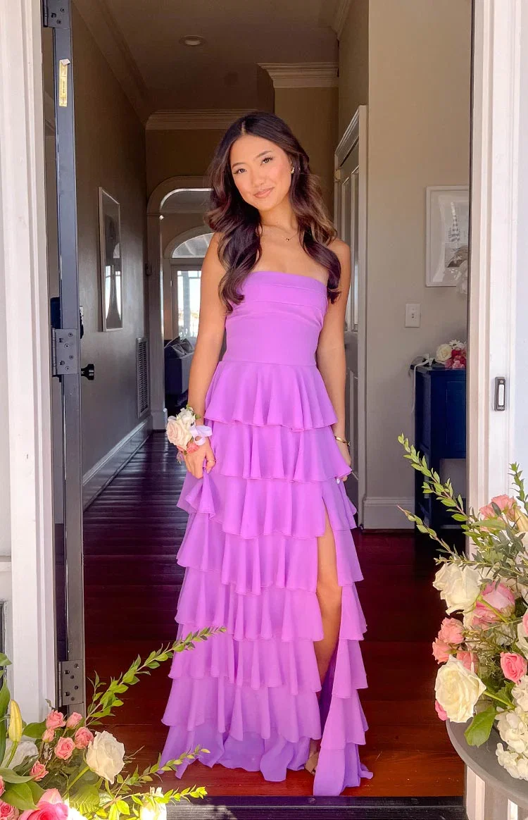 Image of Kim Magenta Strapless Ruffle Maxi Dress