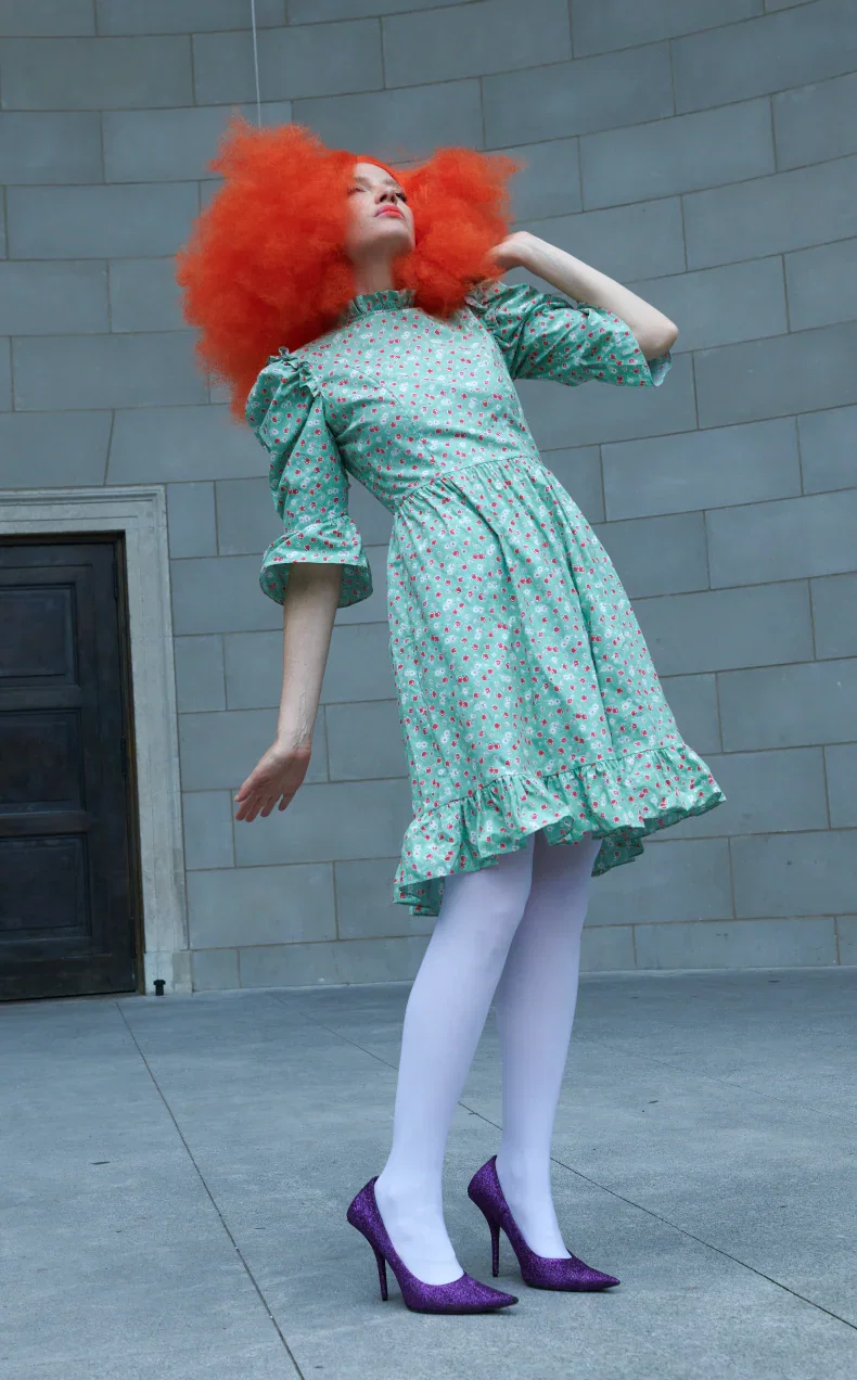 Image of Spring Prairie Dress in Ditsy Apples