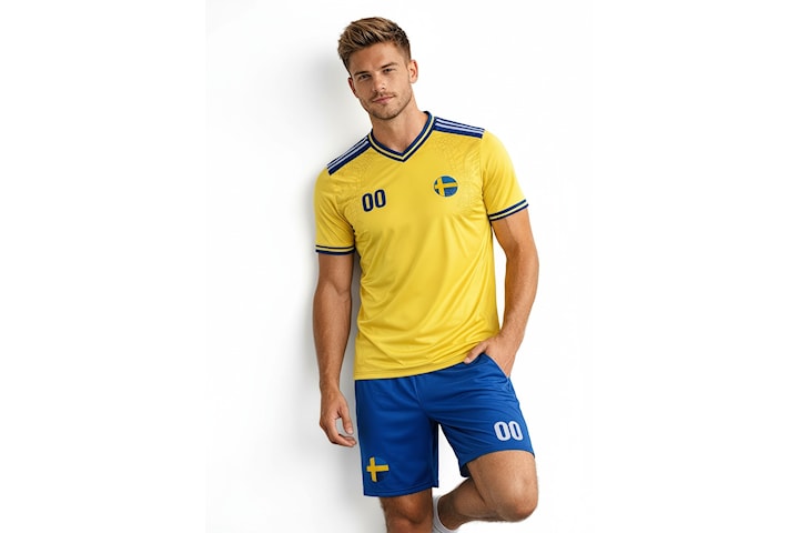 Designa din Personliga Fotbollströja Set – Sverige (Tröja + Shorts) VM 2026 träning fotboll soccer match