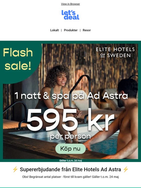 ⚡ Flash Sale - 1 natt & Spa hos Ad Astra Elite Hotels för 595 kr