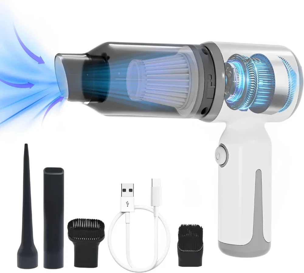 Mini Cordless Handheld Vacuum – 3-in-1 Vacuum, Air Blower & Pump – High Suction Portable Cleaning Use – Small Spaces for Home, Office & Car