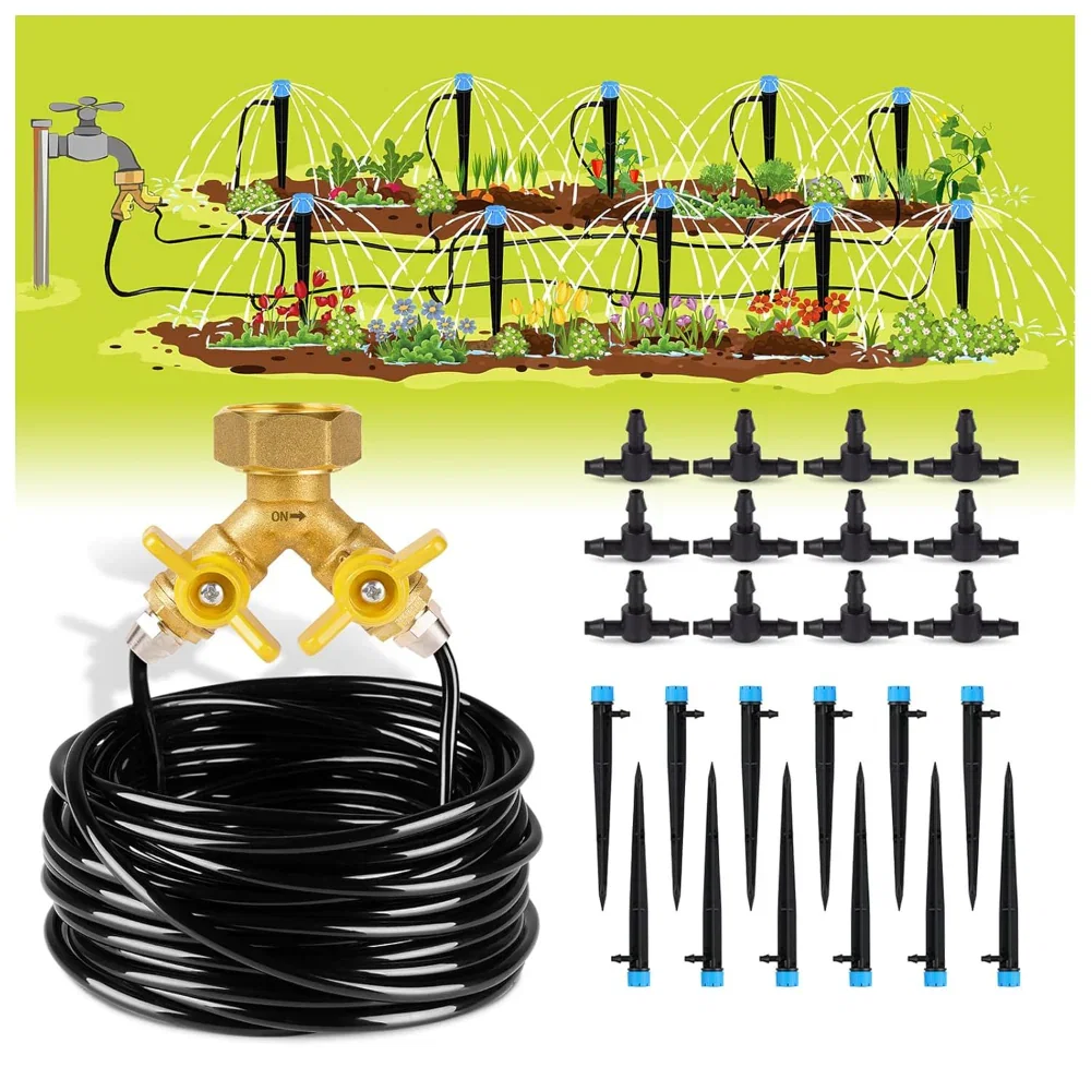 50ft Drip Irrigation Kit – DIY Automatic Plant Watering System – 8x5mm Distribution Tubing – Garden, Greenhouse, Flower Bed & Lawn Use