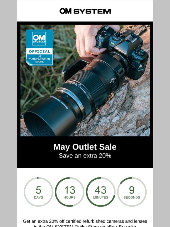 May Outlet Sale: Save an Extra 20% on Cameras & Lenses