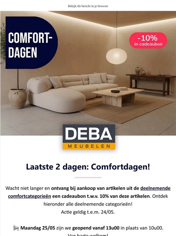📢 25 mei open van 13u-18u | Laatste 2 dagen Comfortdagen | -21% keukens 🤩