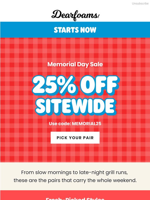 Memorial Day Starts Now: 25% Off Everything
