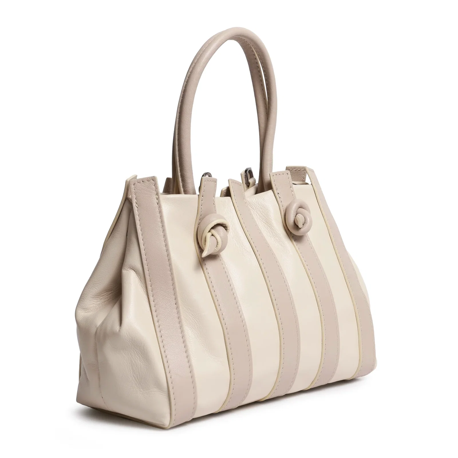 Image of Stripes Medium Shopping Bag in Nappa Ivory and Cipria Leather